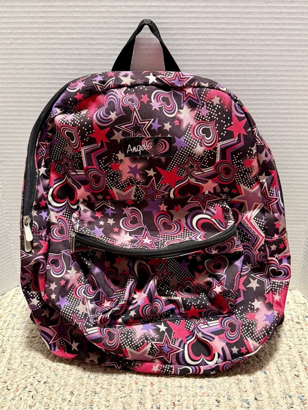 Angels Black Backpack With Pink, Purple, White   Stars-New